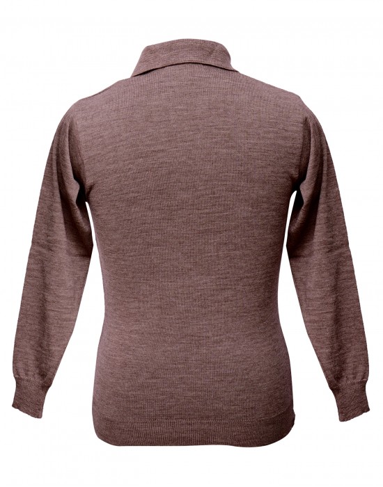 Men pure wool sweater plain collar brown